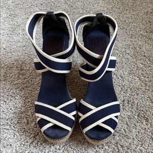 Tory Burch Navy and Cream Espadrilles